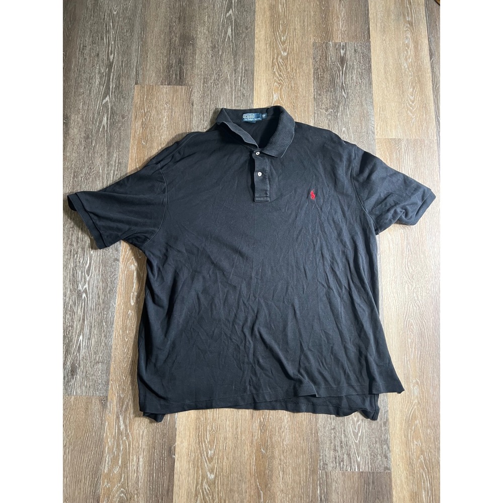 Polo Ralph Lauren Polo Shirt Mens‎ 2XB Black Good Red Pony Logo Pique Cotton
